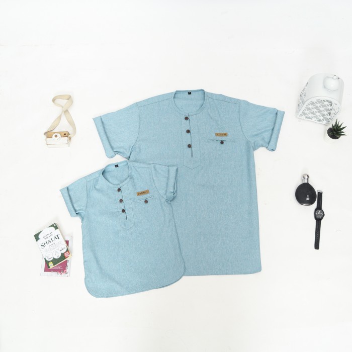 Baju Koko couple ayah anak Ammar - Biru Wardah