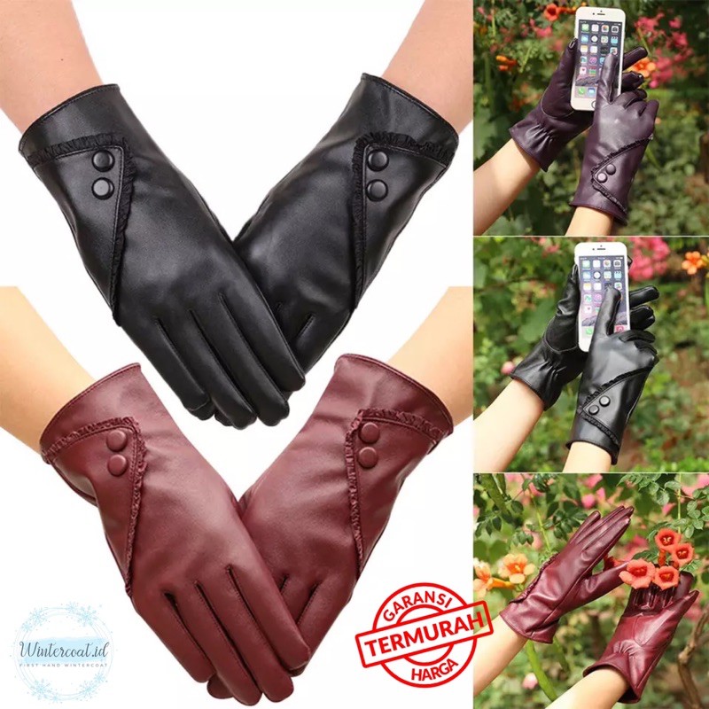 Sarung tangan kulit wanita winter leather gloves woman cewek touchscreen hangat import