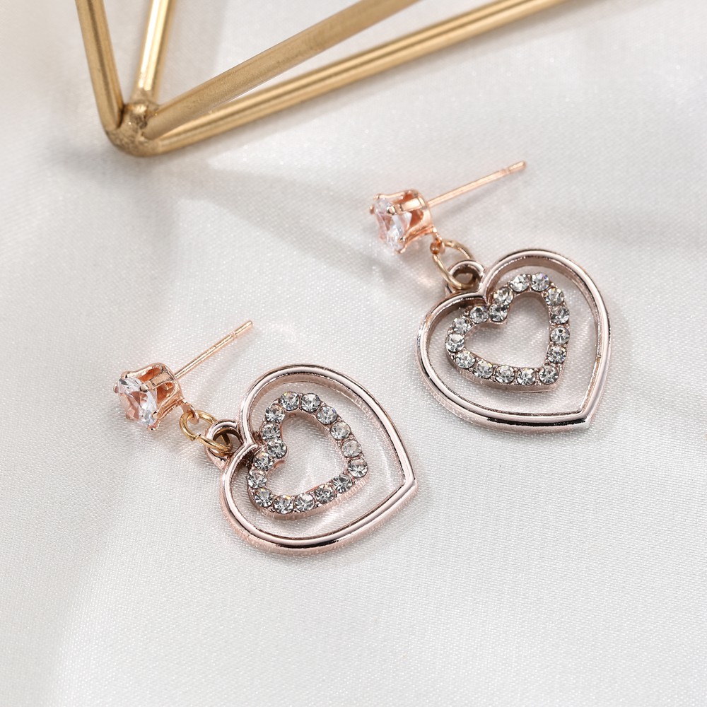 Anting wanita liontin jantung geometris Korea sederhana