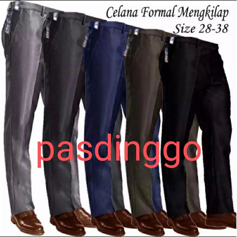 Celana Formal Pria Dasar Mengkilap METALIK Slimfit / Kantor Kerja Panjang