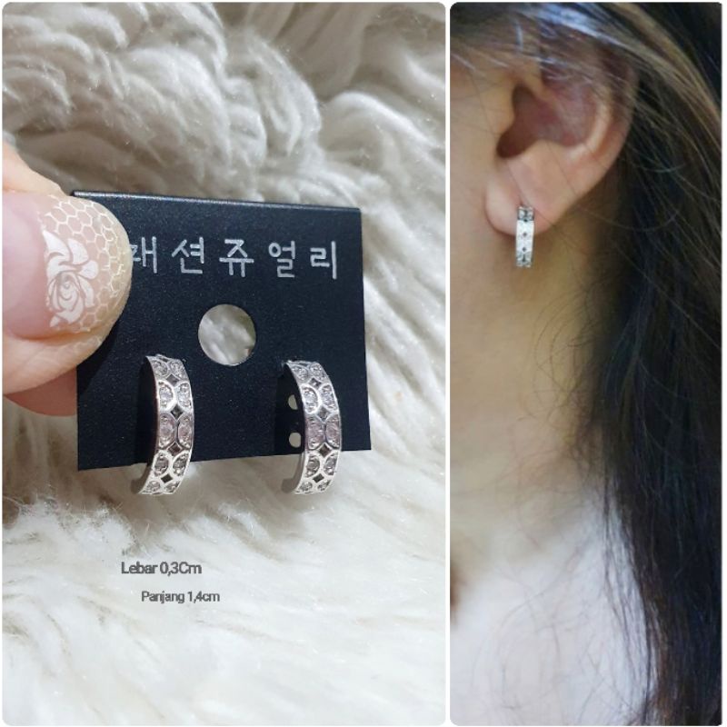 Anting silver925 premium quality anti karat anti alergi Anting perak Earring Zircon Mata kilau as1