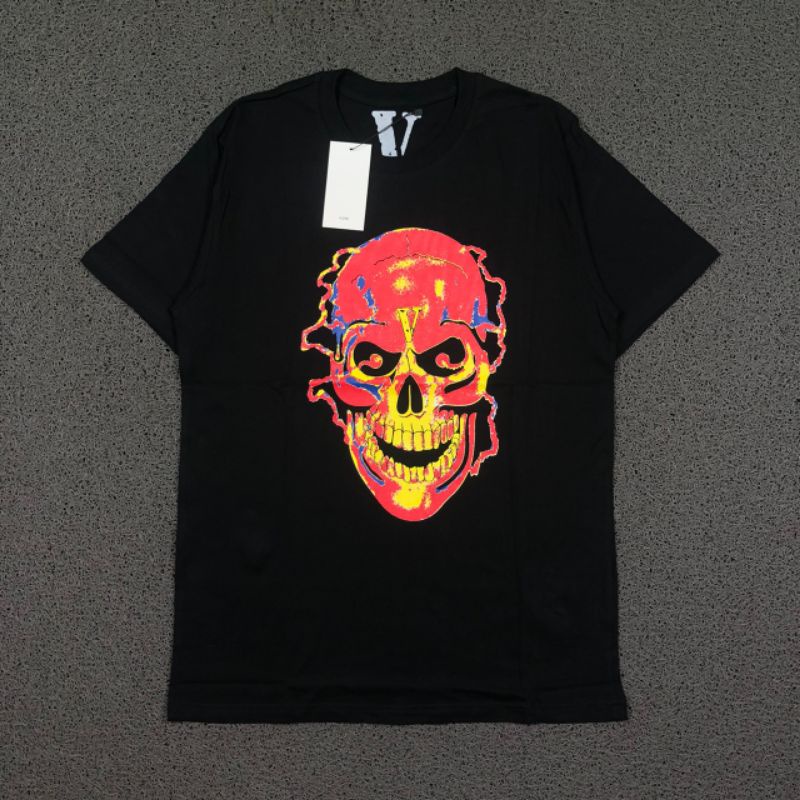 KAOS VLONE SHOCKER FLAME SKULL BLACK PREMIUM PRINTED TEE