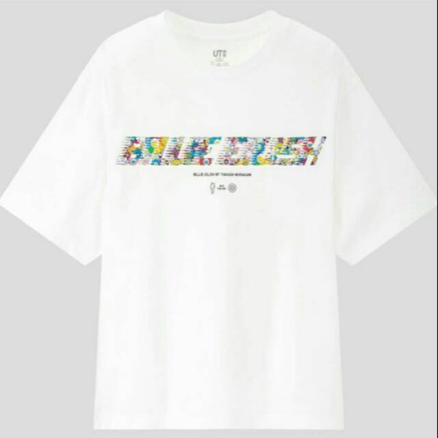 White T Shirt Flower Font Uniqlo X Billie Eilish X Takashi Marukami Shopee Indonesia