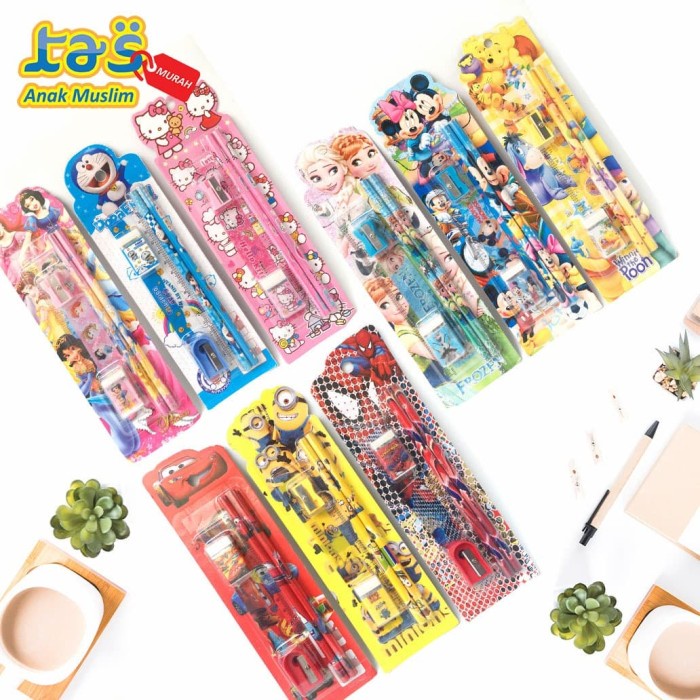 

tulis-alat-paket- souvenir ulang tahun anak pencil set alat tulis anak - spiderman -paket-alat-