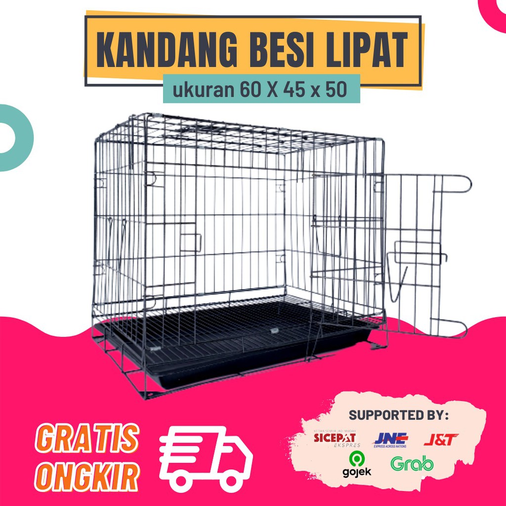 Kandang Kucing Anjing Kelinci - Besi Lipat Size M - Ukuran 60x40x50 -Anti Karat Kualitas Bagus