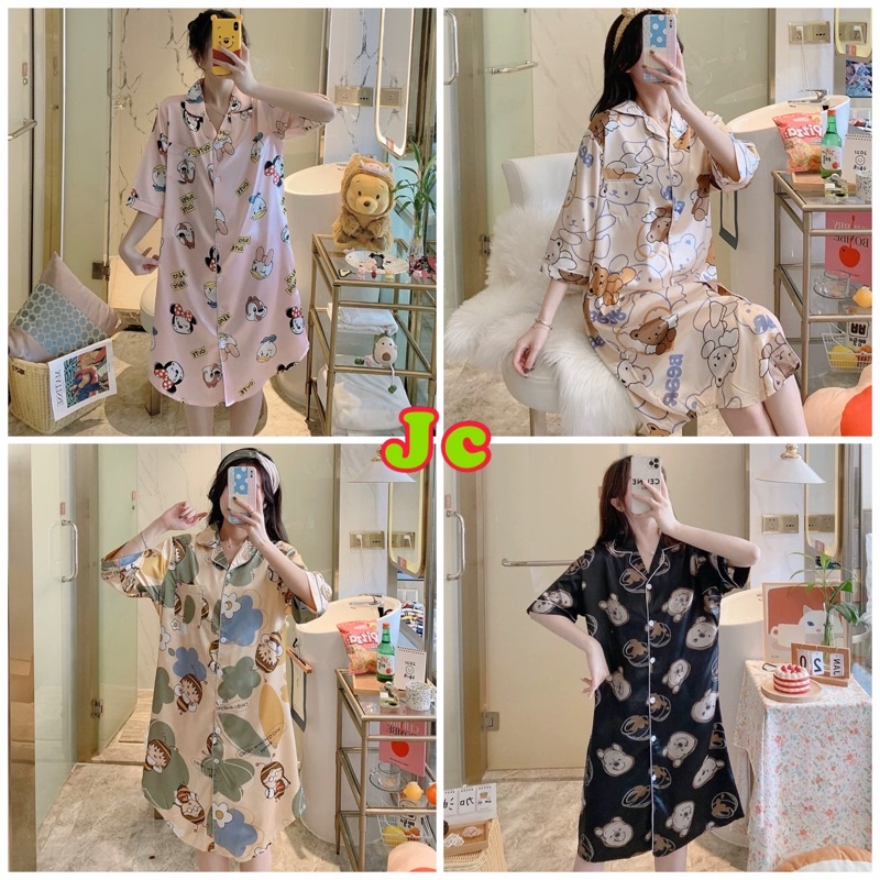 JC- Daster kerah Satin Import Premium / Daster wanita Sutra Es terbaru Import Korea / 2023 Korea Baru Dari Baju Tidur Es Piyama Wanita Tipis Sutra