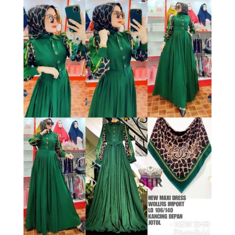 READY !! COD !! NEW SHR ORI 100% DRESS MAXI WOLPEACH BALON PLISKET PREMIUM SYAHIRA-1