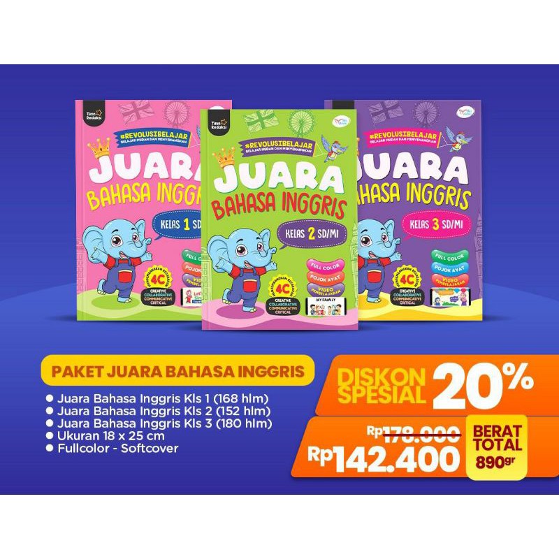 paket 3 buku pelajaran bahasa inggris kelas 1 2 3 (juara bahasa inggris)