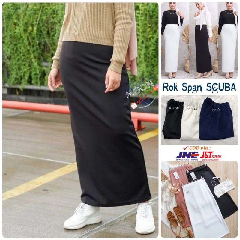 ROK SPAN PANJANG ~ SCUBA WEDGES | Bahan Tebal &amp; Nyaman Highwaist | Warna Varian Cantik Wanita | Ukuran L-XL BB 45-65kg | Bisa COD muslimah, trendy, terbaru, premium !