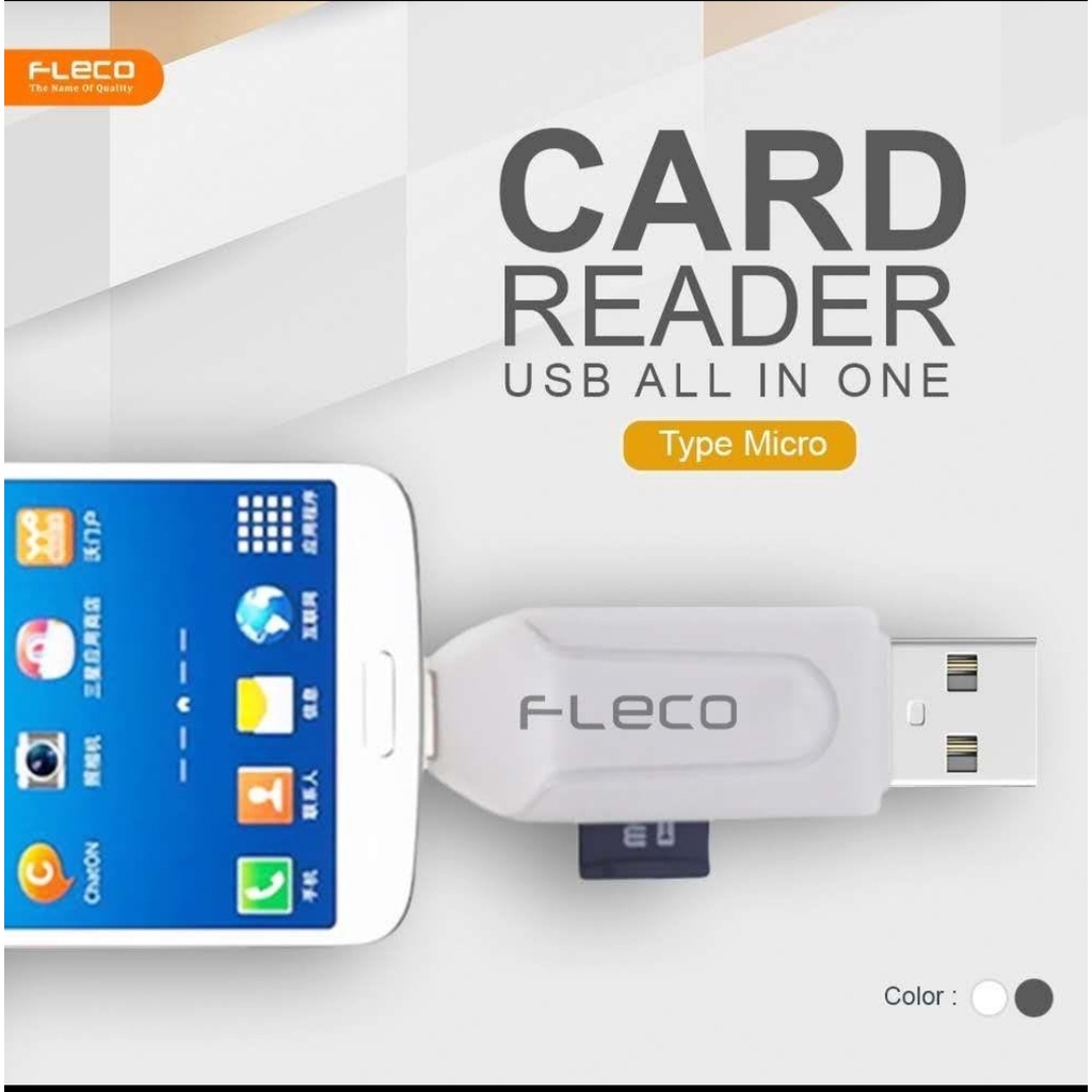 OTG CARD READER FLECO PANJANG - OTG MICRO USB DAN TYPE C - SLOT MEMORY MICRO SD DAN SD CARD