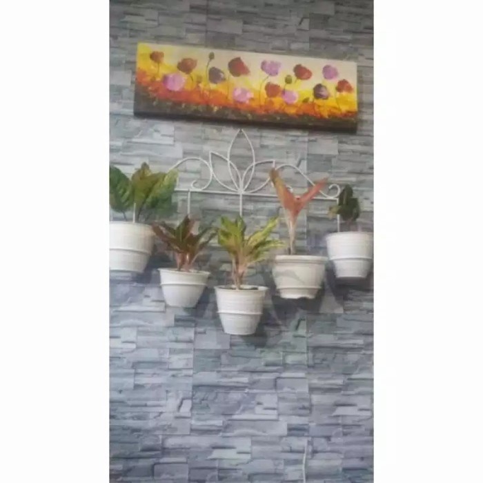 Rak pot besi tempel dinding tanaman bunga 5 susun - Hitam . - Hitam