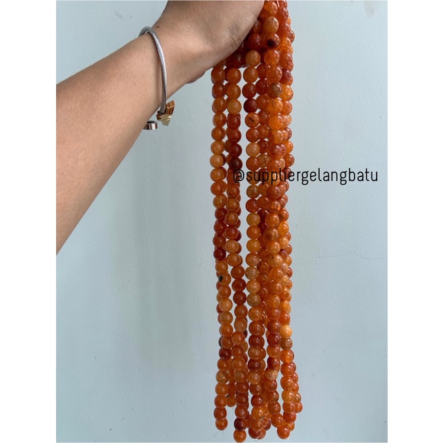 bahan carnelian orange muda serat 12mm oren aksesoris gelang kalung bahan craft kerajinan tangan batu alam asli natural bali etnik vitage