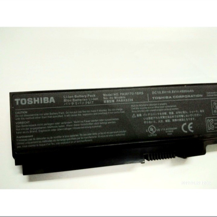 Baterai Laptop Toshiba Satellite M300 M645 P745 P750 P755 P775 Portege M800 M900 PA3817U-1BRS Ori