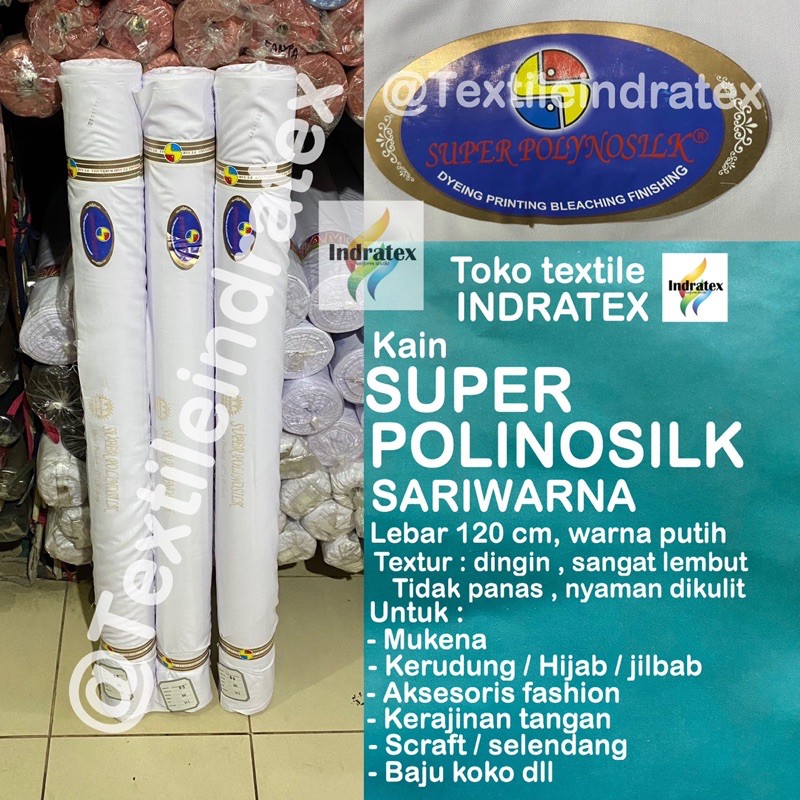 ( per 1 roll ) KAIN POLINO SILK SARIWARNA PUTIH bahan seragam gamis koko dress kerudung hijab jilbab sorban