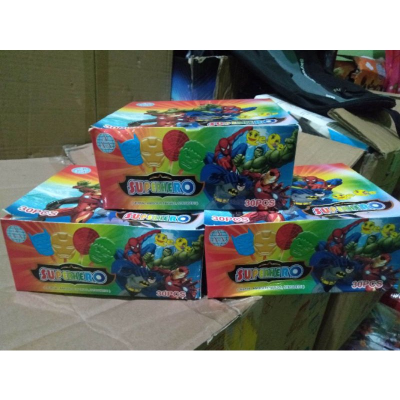 

permen avengers super hero stik menyala eceran 1000 isi 30 pcs