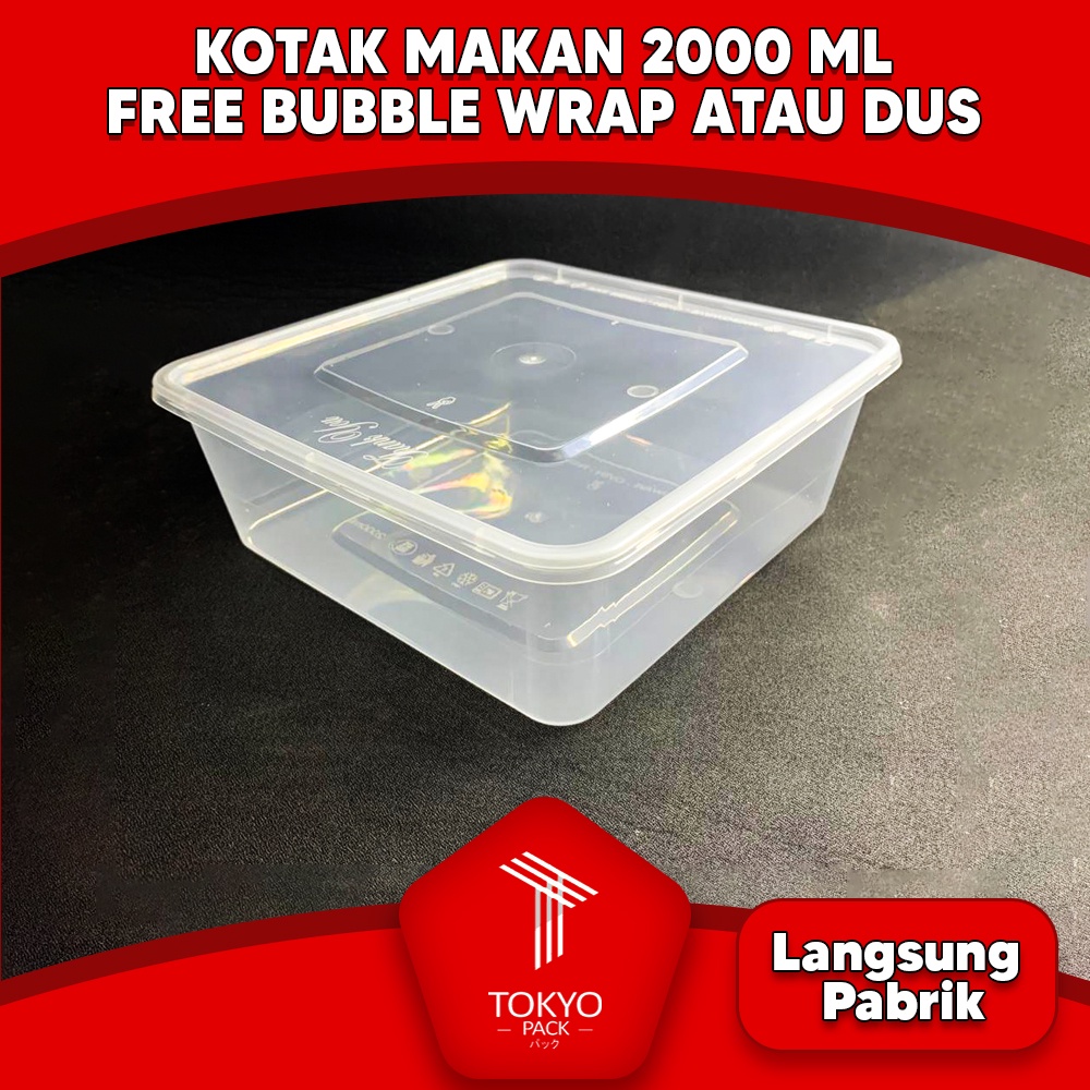 Kotak Makan Plastik 2000 ml Persegi / Thinwall 2000 ml Kotak Makan Persegi Murah