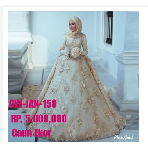 Gaun pengantin hijab - baju pengantin hijab - dress pengantin - Wedding dress tail