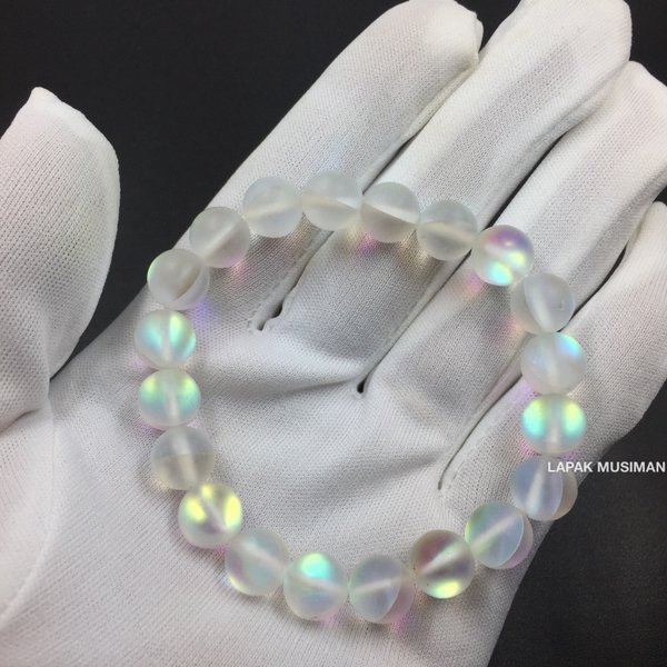 [Bayar di Tempat] GELANG BATU ANGEL BEADS MOONSTONE BIDURI BULAN ASLI LANGKA