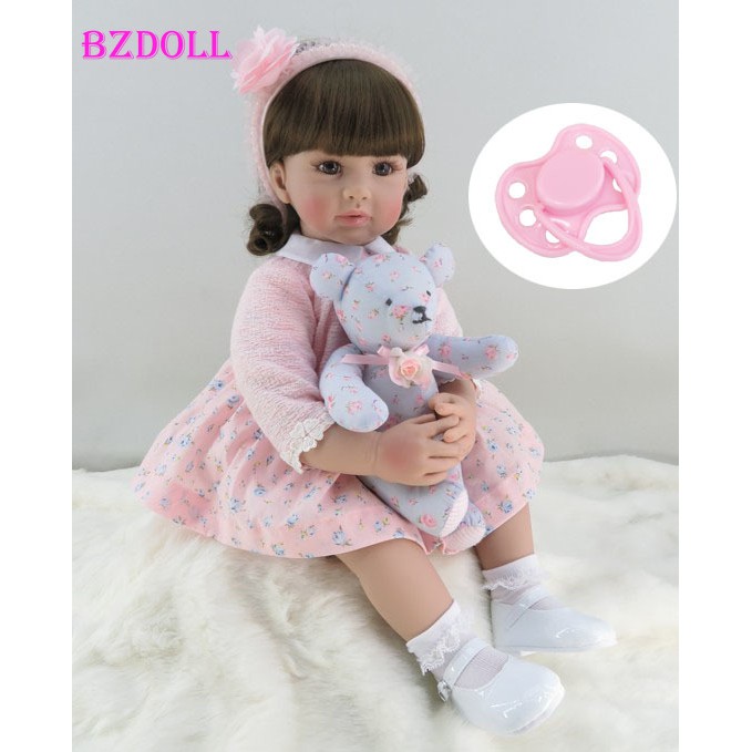 Boneka Barbie 60cm silicona Reborn niña bebé muñeca vinilo realista princesa Rosa juguete con oso