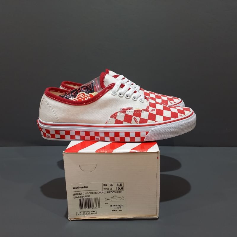 VANS AUTHENTIC NBHD WHITE RED - Sepatu Sneakers Pria Casual Slip On Kanvas ORIGINAL