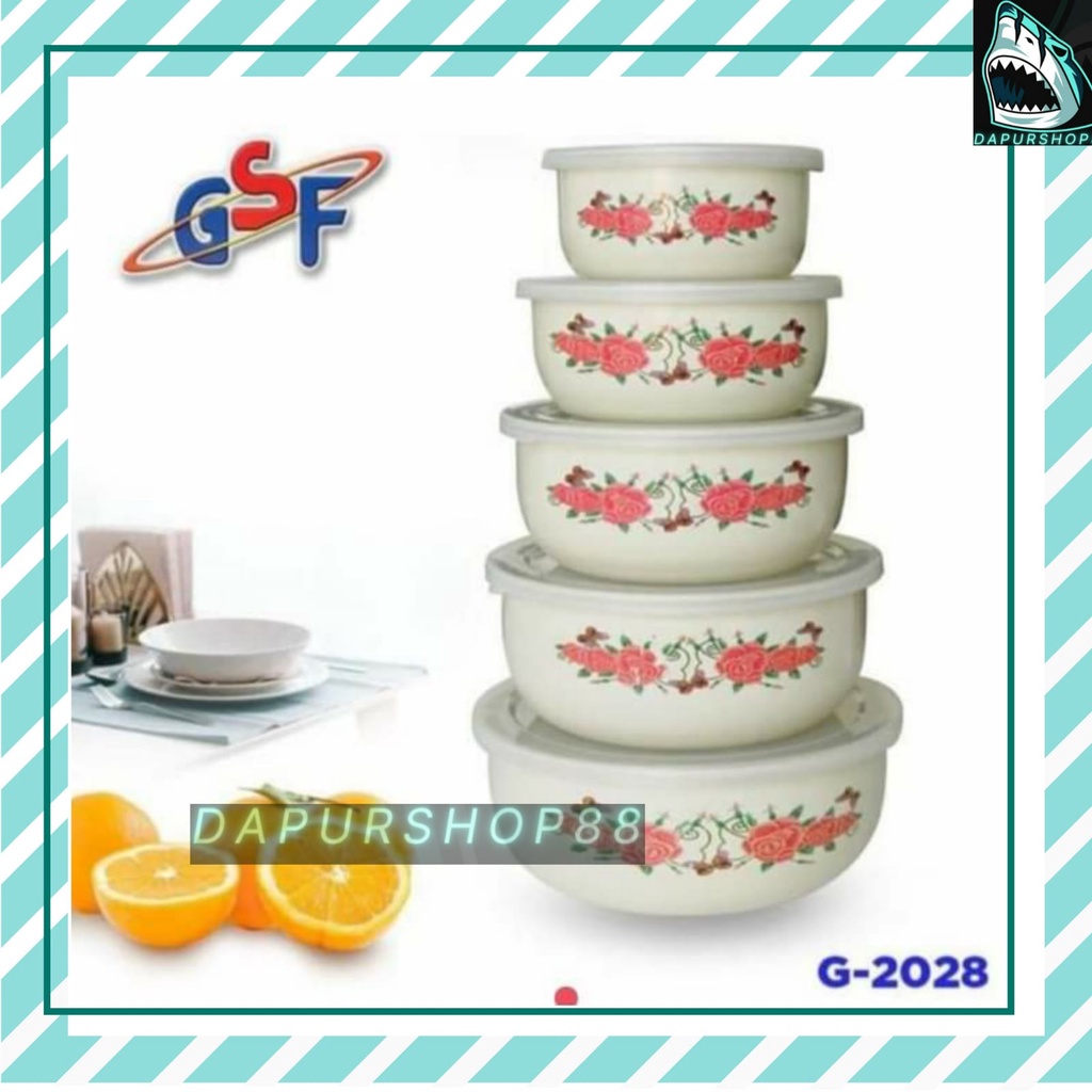 BOWL SET BUNGA GSF G-2028 / MANGKUK PENYIMPANAN MAKANAN MOTIF BUNGA GSF / RANTANG SUSUN 5PCS MOTIF B
