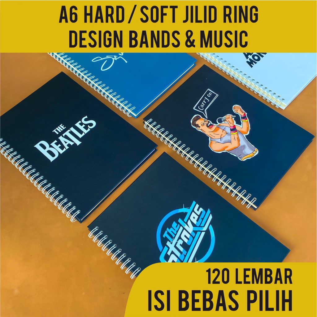 

Notes Jilid Ring Spiral Isi Bebas Pilih A6 120 Lembar Hardcover Softcover | Buku Jurnal Agenda Desain Bands and Music