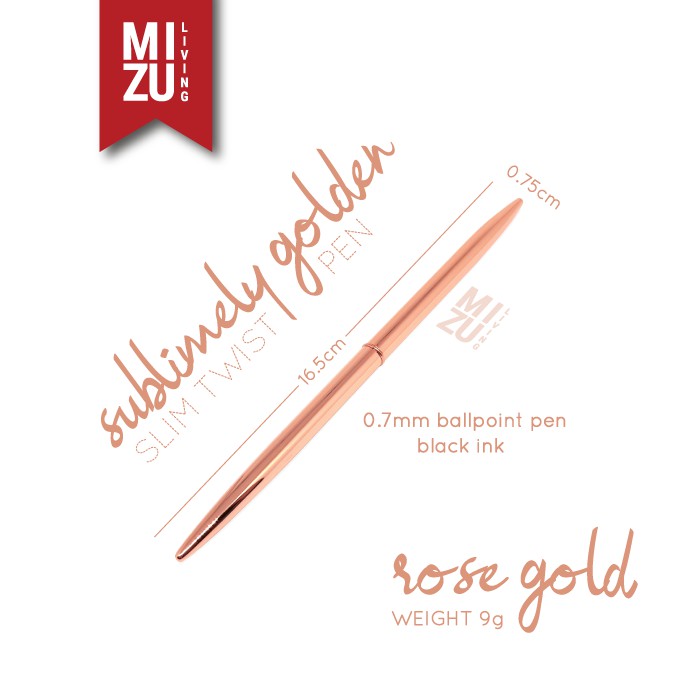 SUBLIMELY GOLDEN SLIM GOLD PEN Twist Refillable Black Ink Tinta Hitam Ballpoint Pena Emas Kurus-ROSE GOLD