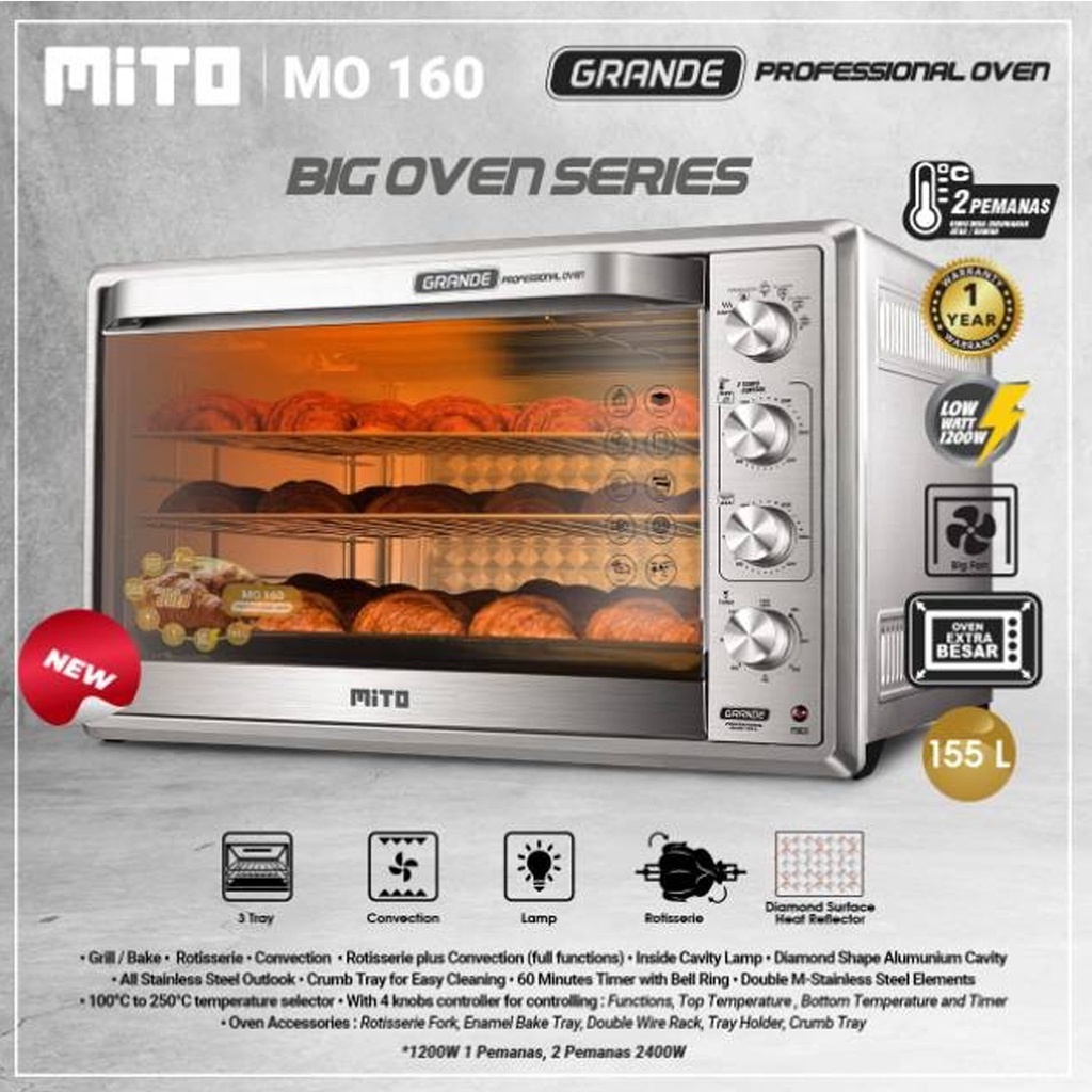 OVEN LISTRIK MITO PROFFESIONAL GRANDE MO-160 KAPASITAS 155 LITER BIG OVEN SERIES GARANSI RESMI