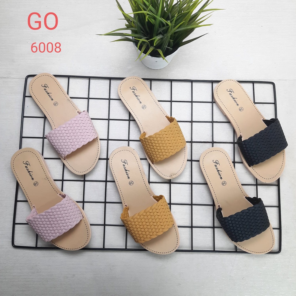 BB PUFFY Import TIKAR RAJUT Sandal Wanita Murah Slip Casual Teplek Sandal Cewek Flat