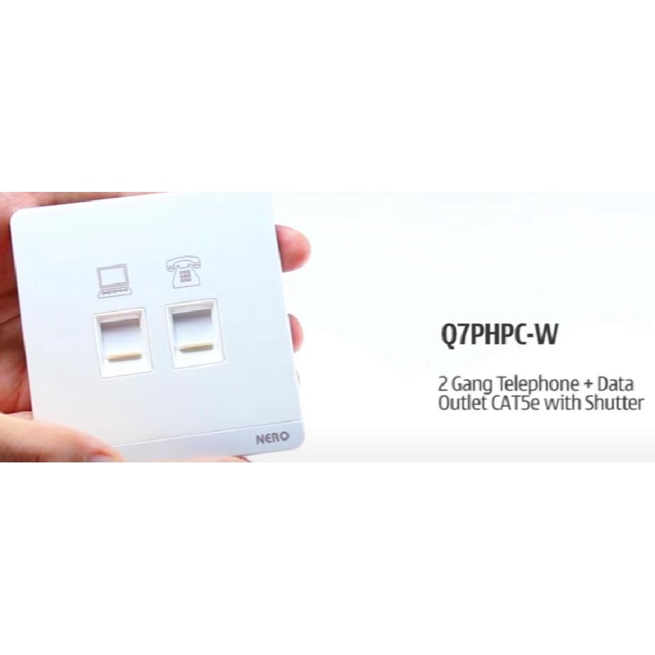 DECORA Q7PHPC-White 2 Gang Telephone + Data Outlet CAT5 NERO