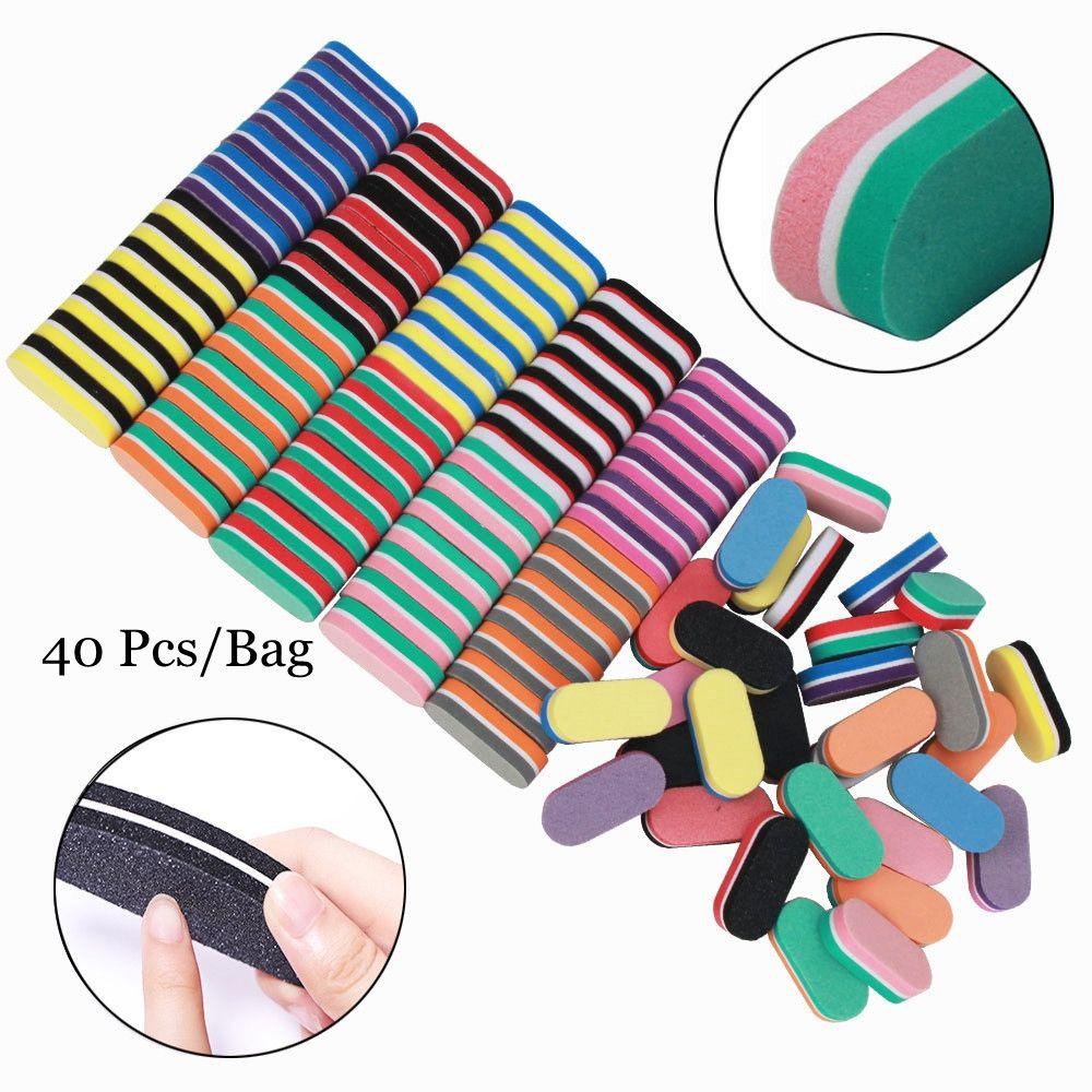 Top 40Pcs/Lot Kikir Kuku Warna-Warni Trimming Kit Perawatan Gerinda Kuku100 /180 Spons Grit