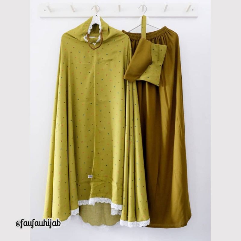 Mukena Faufau butik Selma polka hijau (tali karet)