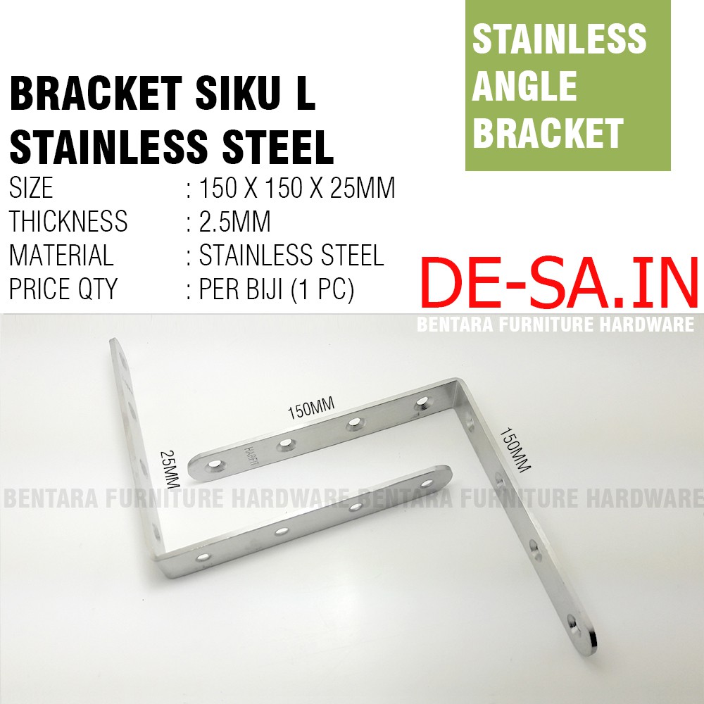 150MM Siku Stainless Steel Braket 150 X 150 X 25 MM Besar - L-Shaped Angle Bracket Fastener