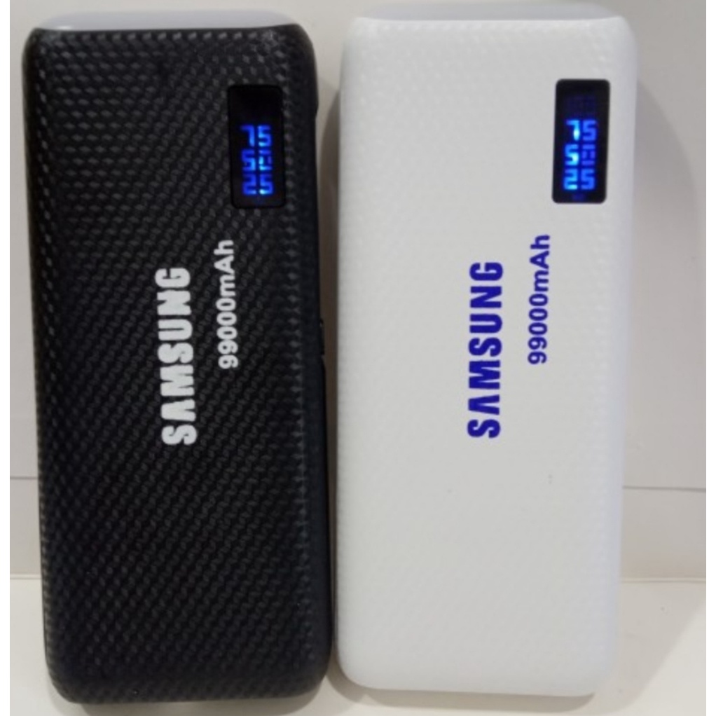 Powerbank Lcd LED Screen Indicator Digital Leather 99000Mah SAMSUNG 3 Port USB Output+Senter High Speed