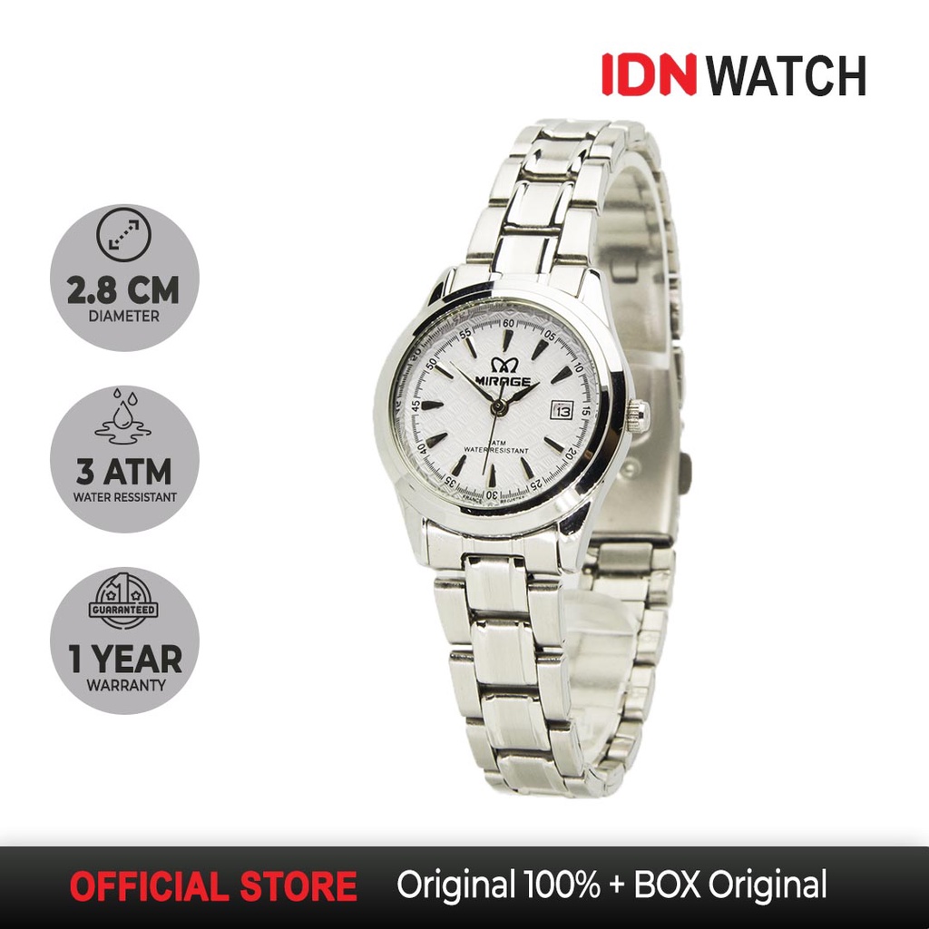 Jam Tangan Mirage Original Analog Wanita Silver Casual Anti Karat Garansi 1 Tahun Mirage 7380 /8520 