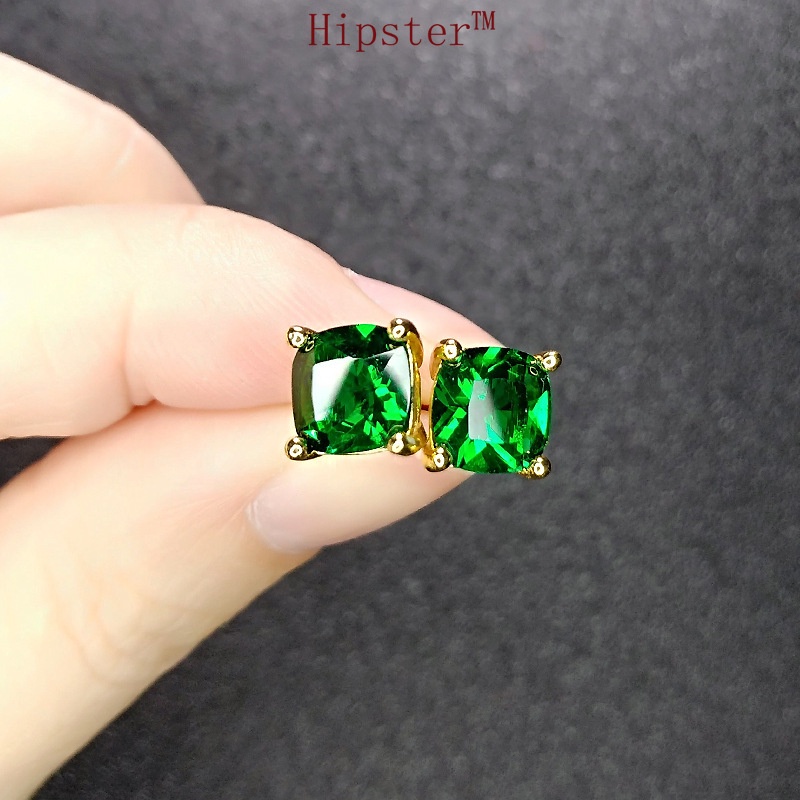 Hot Sale Fashion Socialite Style Green Crystal Simple Stud Earrings