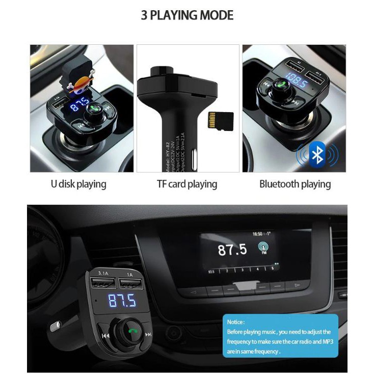 A_    X8 Car MP3 Music Player Transmitter Modulator FM Bluetooth Charger Mobil 3A 2 USB Charging + Slot Memory