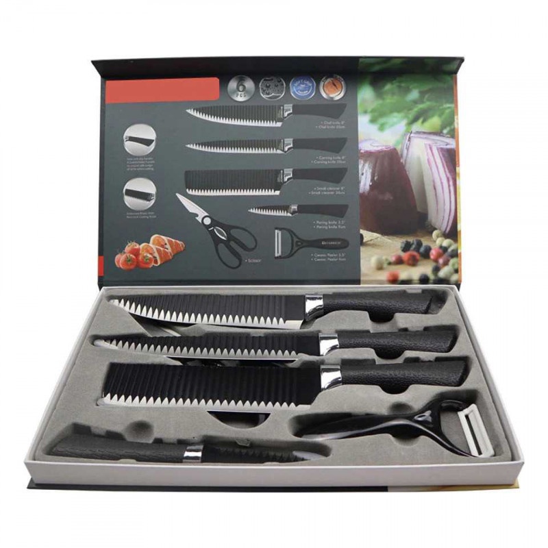 Pisau Dapur Set  Daging Chef Paring Gunting Peeler Carbon Steel 6 in 1