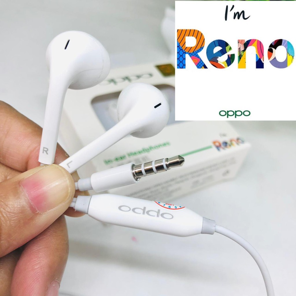 HANDSFREE OPPO reno PURE BASS ORIGINAL oppo reno &amp; oppo mh150 BLACK &amp; WHITE