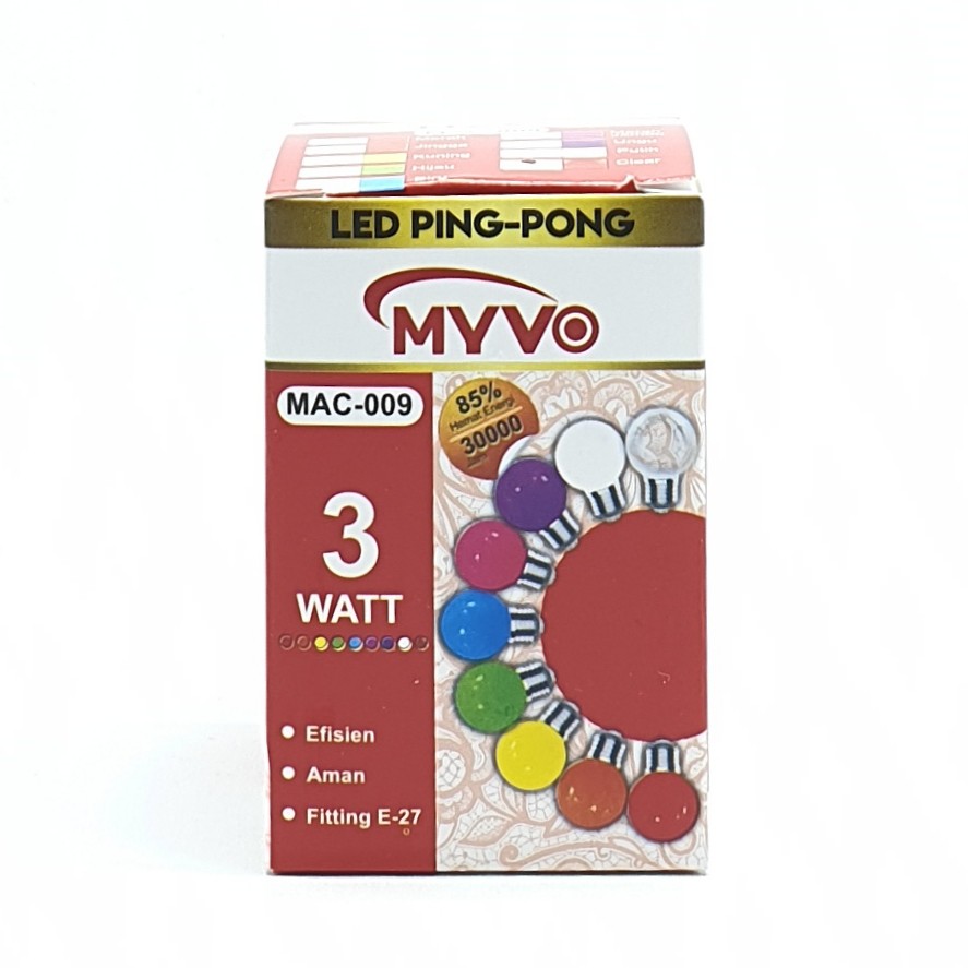 Myvo Warna Warni Lampu Led Ping Pong 3W E27 + Linux Fiting Colok Switch / LAMPU TIDUR / Mini Lamp