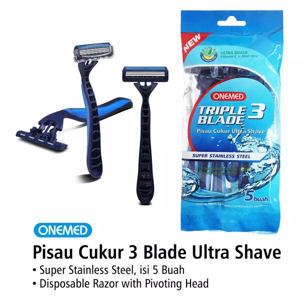 PISAU CUKUR BEDAH ULTRA SHAVE 3 BLADE ONEMED PACK ISI 5