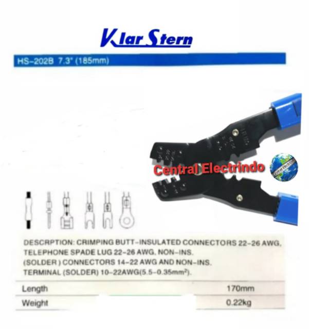 Tang Multifungsi Press Skun dan Potong Kabel HS-202B KlarStern.