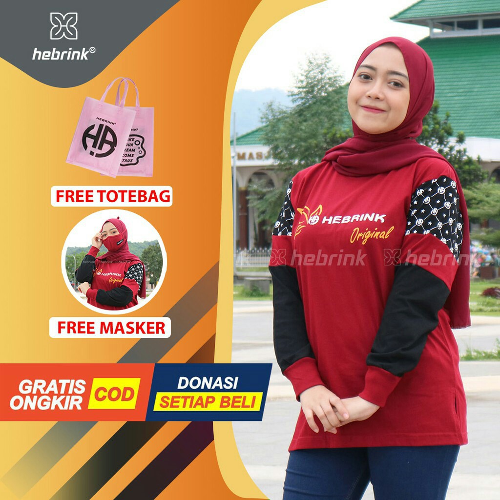 ❤COD TERMURAH❤ Sweatshirt Hebrink HB2 Kaos Wanita Muslimah Gratis Masker Premium Garansi