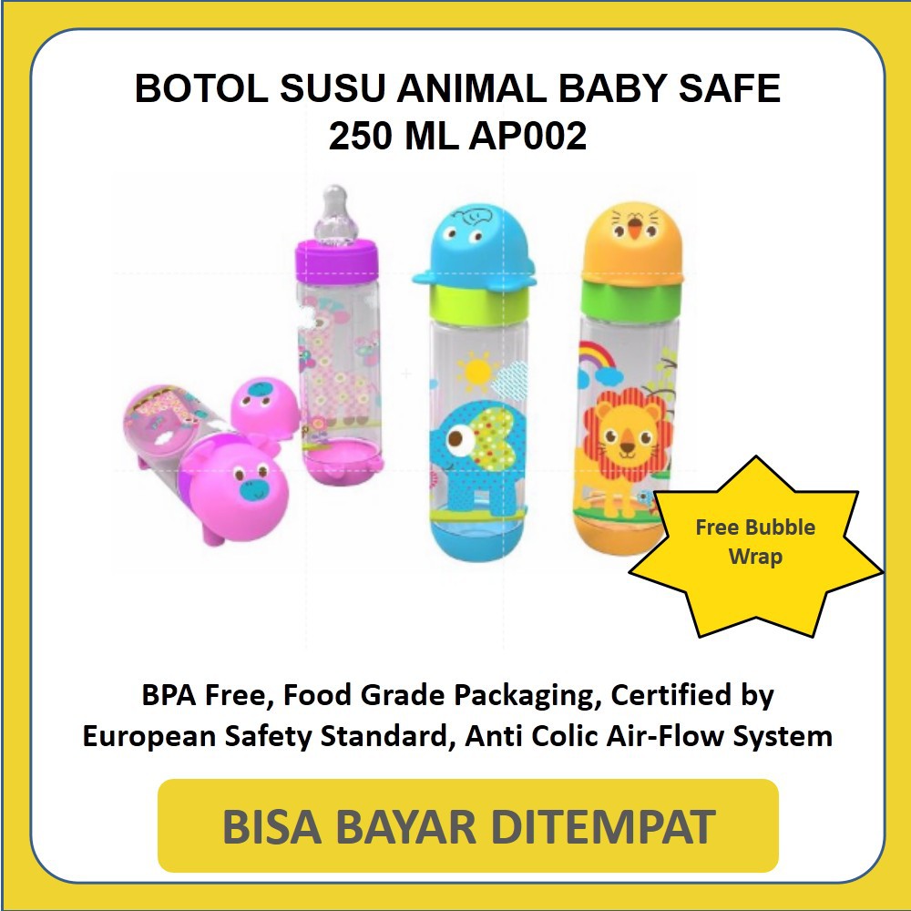 Botol Susu ANIMAL Baby Safe 250ml ( BPA FREE ANTI COLIC) AP002