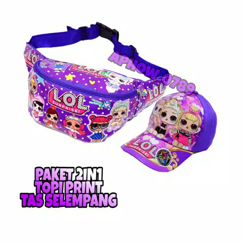 WAISTBAG TAS SLEMPANG ANAK PEREMPUAN FREE TOPI PRINTING