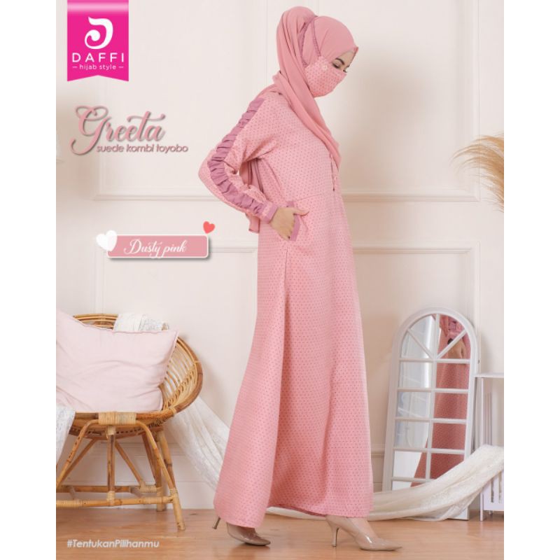 Gamis greeta ori daffi hujab bahan suede comby toyobo import