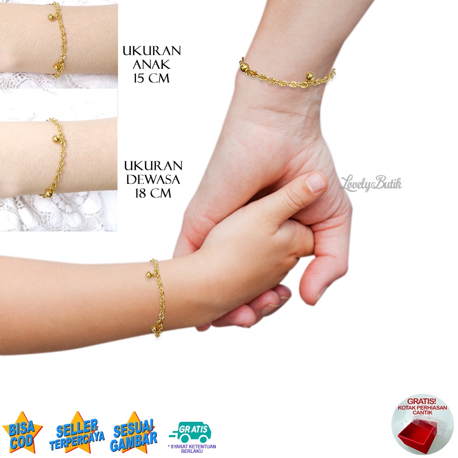 Lovelybutik Gelang Wanita Dewasa Titanium Anti Karat Free Gelang Tangan Anak Cewek Bahan Titanium Model Bola2 Bonus Kotak Perhiasan