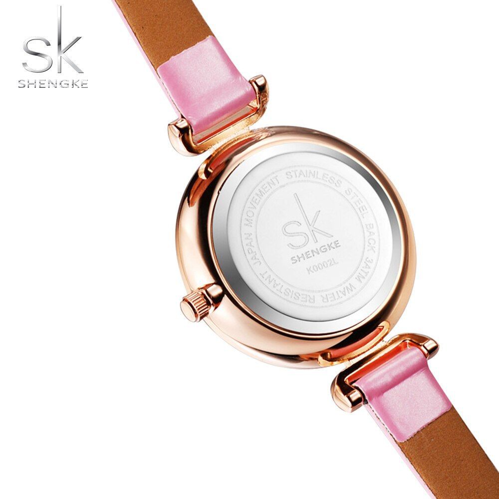 SHENGKE 0002 Jam Tangan Wanita Analog Tali Kulit WK-SBY