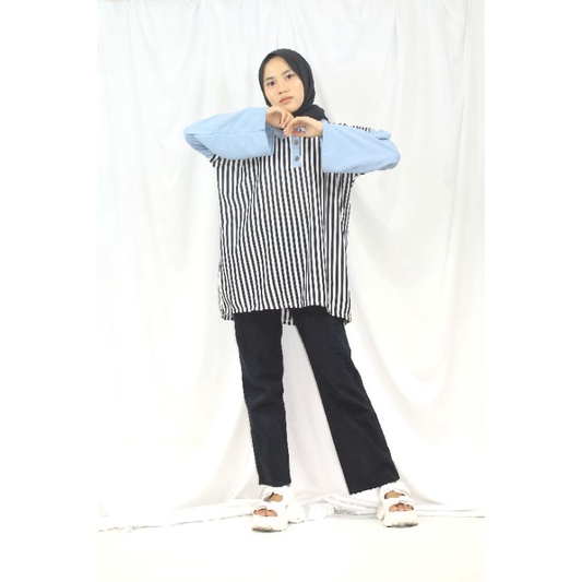 INAFHA TOP - Promo 10.10 Atasan Blouse Stripe Busui Friendly Oversized Pastel