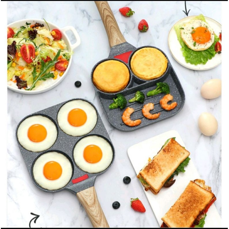 Frying Pan 2 Hole Teflon 3 Sekat Smart Breakfast Pan Wajan Panci Teflon